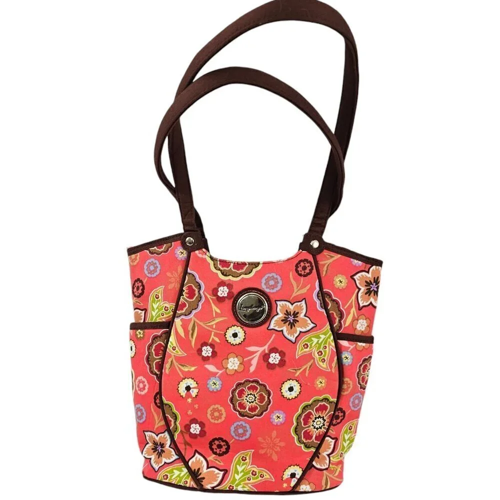 Longaberger Homestead Red Floral Print Snap Close Shoulder Handbag Purse